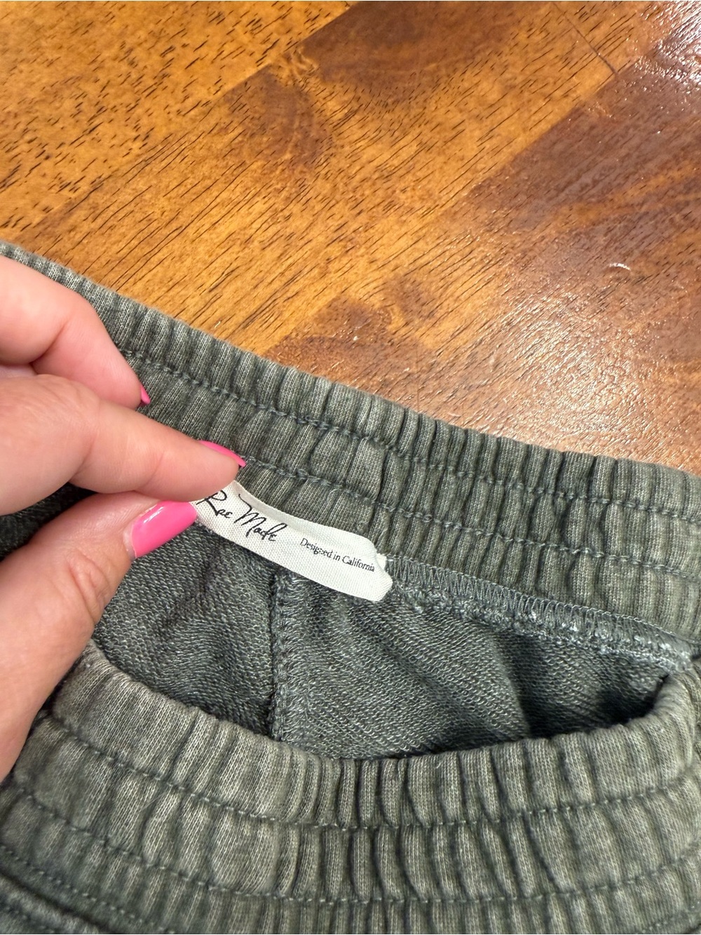 Rae Mode Mineral Wash Wide Leg Lounge Pants Olive Green Pintuck Seam L - Picture 2 of 9